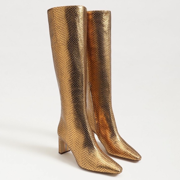 NWT Sam Edelman Sylvia Wide Calf Knee High Gold Boot Sz 8 - Picture 1 of 7